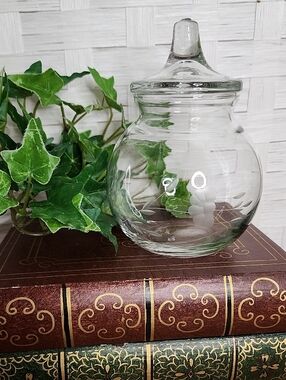 👉*VINTAGE* PRINCESS HOUSE CRYSTAL HERITAGE VANITY COTTON BALL JAR W/ LID #025
